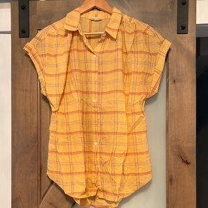 Casual Yellow Plaid Short-Sleeve Button-Down Shirt Women’s M